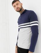 Asos Design Long Sleeve Polo Shirt With Contrast Body And Sleeve Panels In Navy/gray - Gray