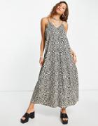 Asos Design V Neck Maxi Dress With Open Back In Leopard Print-multi