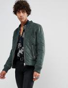 Goosecraft Leather Quilted Bomber Jacket In Khaki - Green