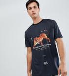 Asos Design Tall Relaxed Longline T-shirt With Souvenir Tiger Print - Black