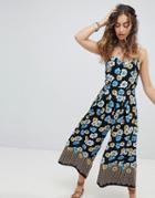 Kiss The Sky Wide Leg Cami Jumpsuit In Floral Print - Multi