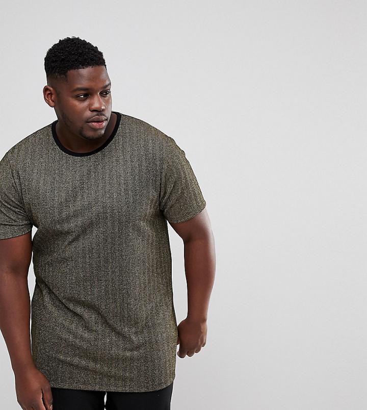 Asos Plus Longline T-shirt In Gold Metallic Herringbone - Gold