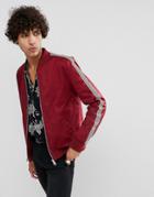 Asos Muscle Fit Bomber Jacket With Side Stripe In Red - Red