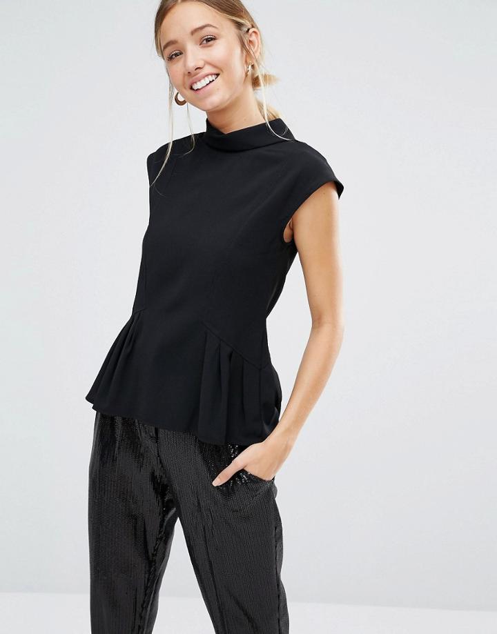 Closet Crepe Collar Top - Black