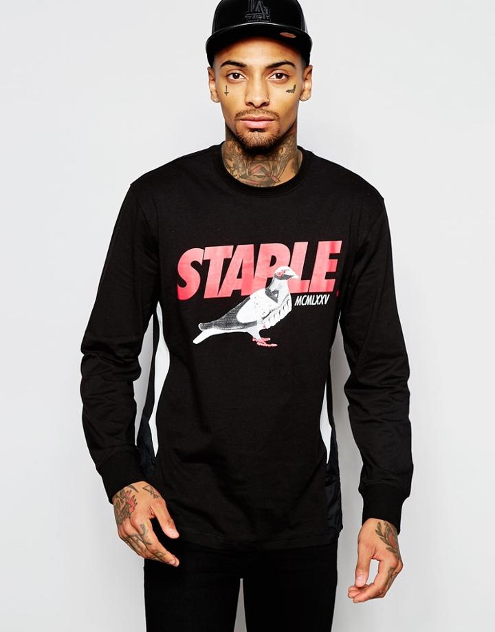 Staple Pigeon Long Sleeve T-shirt With Large Logo - Black