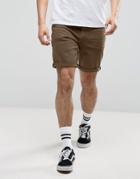 Asos Denim Shorts In Slim Khaki - Brown