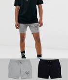 Asos Design Skinny Shorts With Plain Black & Gray Marl City Print 2 Pack - Multi