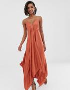 Asos Edition Trapeze Plain Satin Midi Dress - Brown
