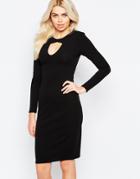 Daisy Street Dress With Cut Out Neckline And Long Sleeves - Black