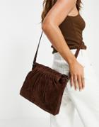 Urbancode Leather Suede Drawstring Crossbody Bag In Brown