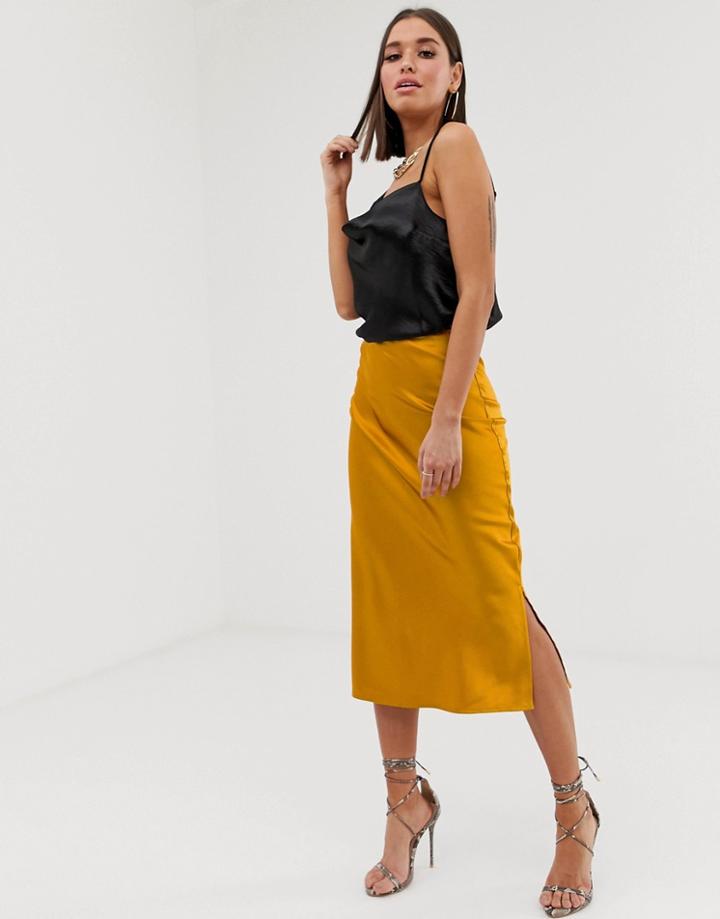 Club L Bias Cut Satin Skirt - Gold