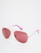 Asos Aviator Sunglasses With Pink Flash Lens - Gold