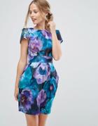 Closet London Cap Sleeve Pencil Dress In Full Bloom Floral Print - Multi
