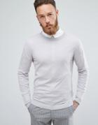 Asos Crew Neck Muscle Fit Cotton Sweater In Gray - Gray