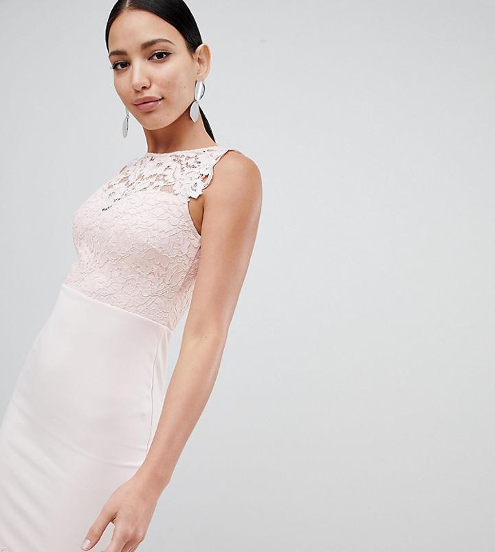 Lipsy Lace Top Bodycon Midi Dress-pink