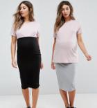 Asos Maternity Over The Bump Longer Line Midi Skirt 2 Pack - Multi