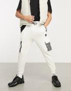 Bershka Cargo Sweatpants With Mesh Detail In White