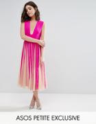 Asos Petite Mesh Fit And Flare Square Plunge Midi Dress - Pink