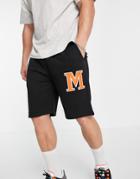 Mennace Jersey Shorts In Black With Placement Print