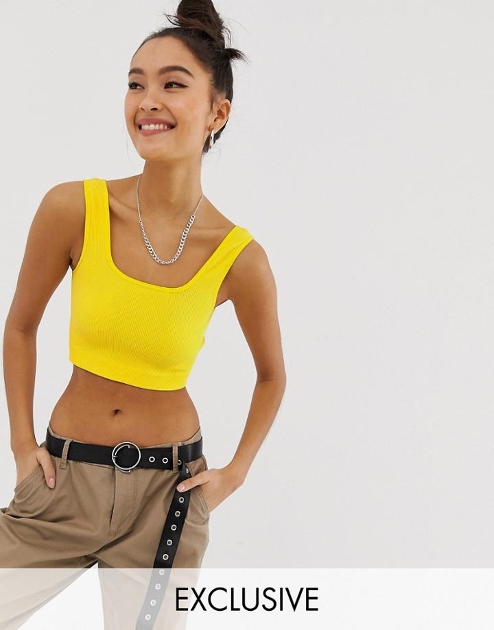 Noisy May Square Neck Crop Top-yellow
