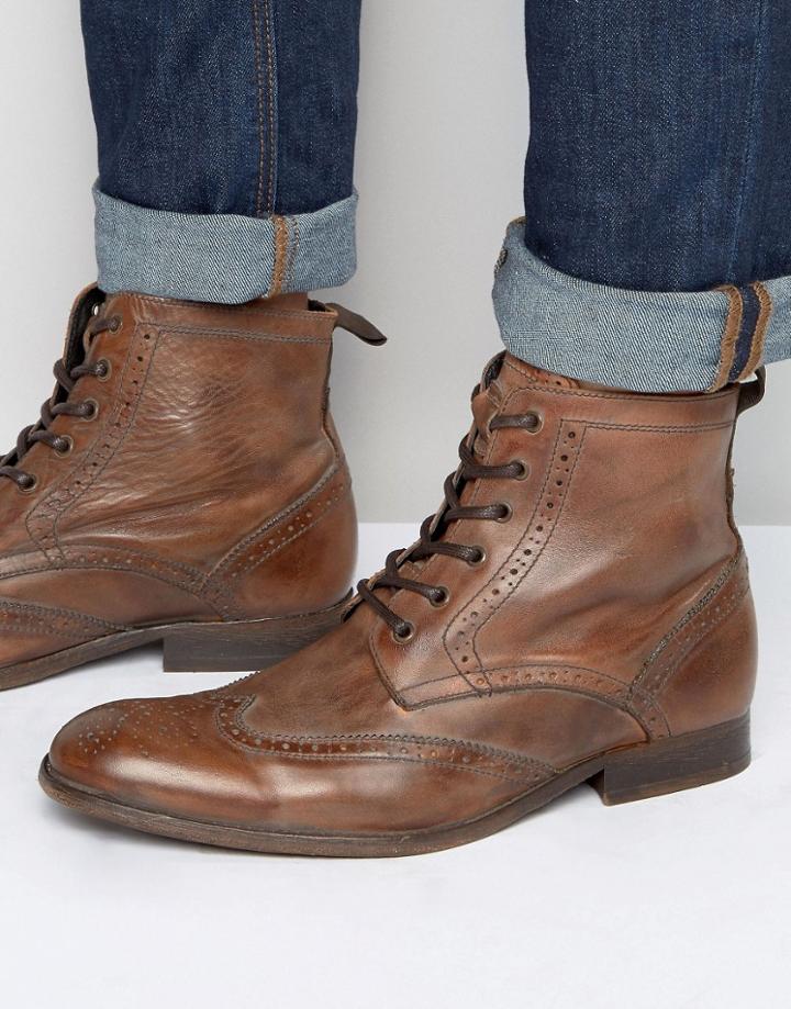 Hudson London Angus Brogue Lace Up Boot - Tan