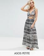 Asos Petite Beach Maxi Dress In Mono Snake With Pleat Skirt - Multi