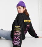 Asos Design Curve Oversized Long Sleeve T-shirt With Santa Monica Back Print-black