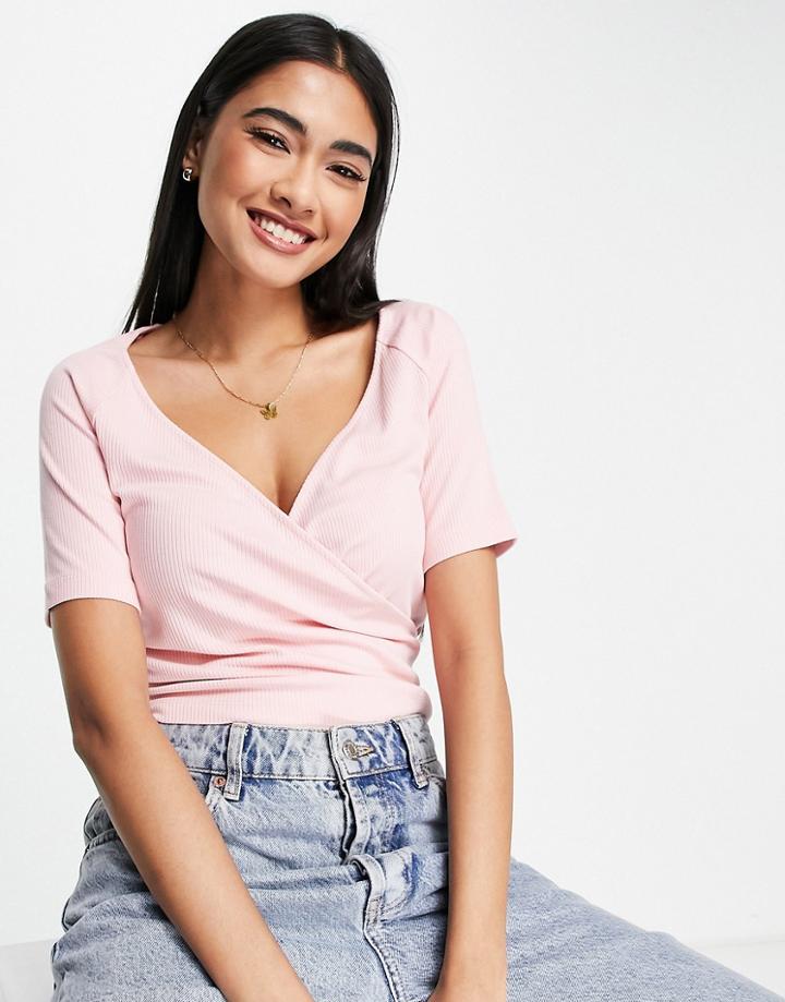 & Other Stories Ecovero Jersey Wrap Front Crop Top In Light Pink