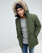 Lyle & Scott Fleece Lined Hooded Parka With Faux Fur Trim In Green - Green