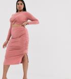 Club L London Plus Ruched Midi Skirt In Mauve-pink