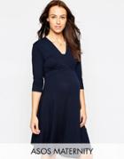 Asos Maternity Mini Dress With V Neck - Navy