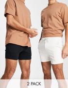 Asos Design 2-pack Skinny Jersey Shorts In Shorter Length In Beige/black-multi