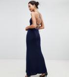 Outrageous Fortune High Neck Maxi Dress With Thigh Split - Navy