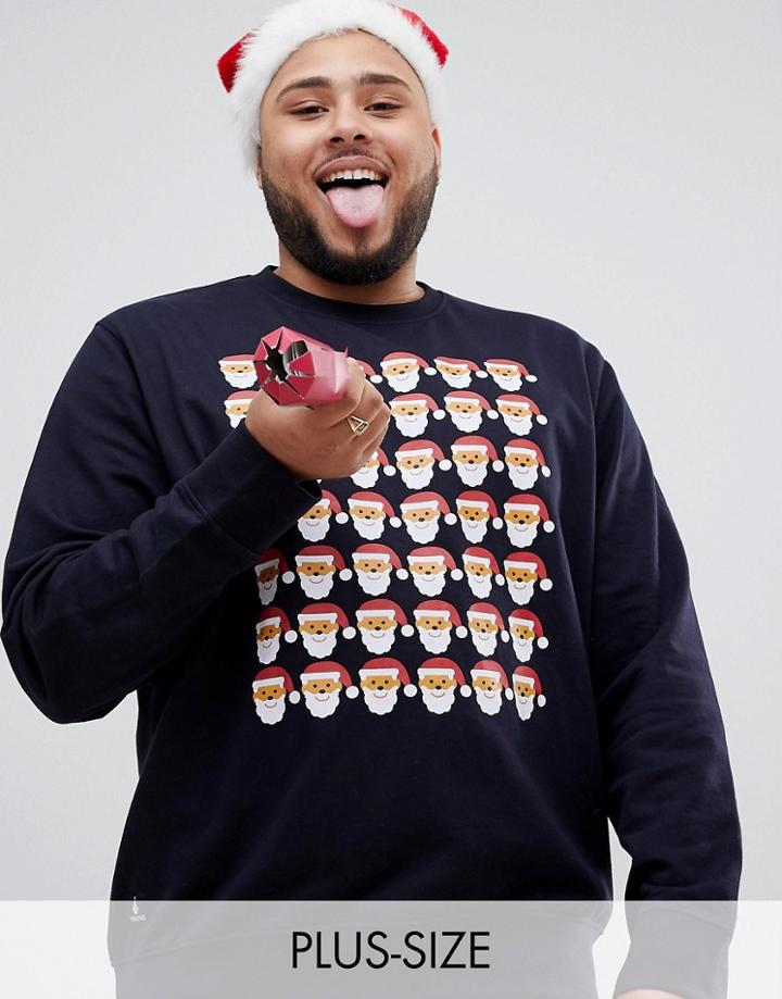 Threadbare Plus Santa Crew Neck Sweat Sweater - Navy