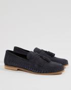 Kg By Kurt Geiger Woven Loafers In Navy Suede - Blue