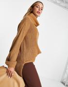 Vero Moda Wool Mix Longline Sweater With Roll Neck In Camel-neutral