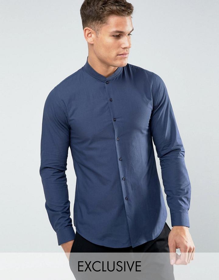 Noak Ribbed Collar Skinny Shirt - Navy