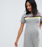 Asos Design Maternity Mini Smock Dress With Rainbow Tipping - Gray