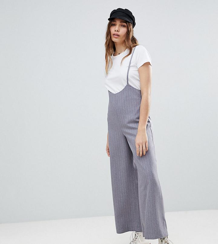 Reclaimed Vintage Inspired Pinstripe Crop Pants With Suspenders - Gray