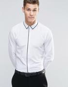 Asos White Shirt With Tipping Detail In Regular Fit - White