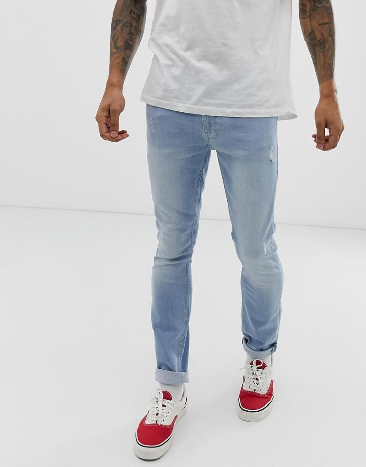 Burton Menswear Skinny Jeans In Bleach Wash - Blue