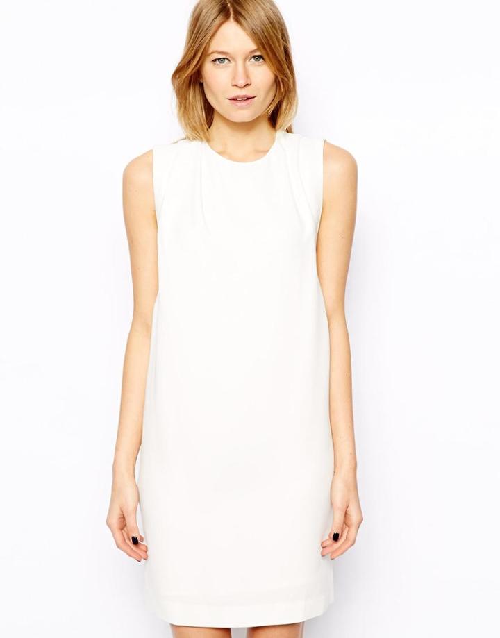 Mango Pleat Detail Dress - White