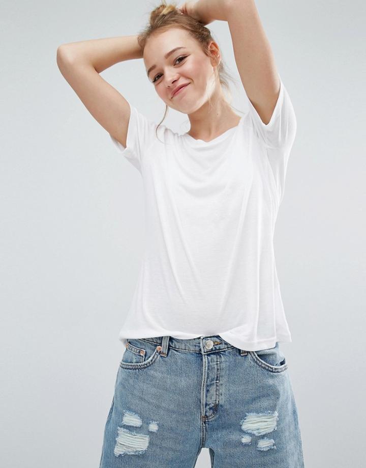 Monki Scoop Neck Tee - White