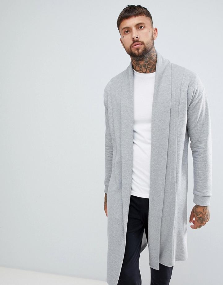 Asos Design Jersey Cardigan With Shawl Neck In Gray - Gray