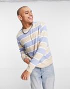Asos Design Knit Oversized Striped Sweater In Pale Blue-blues