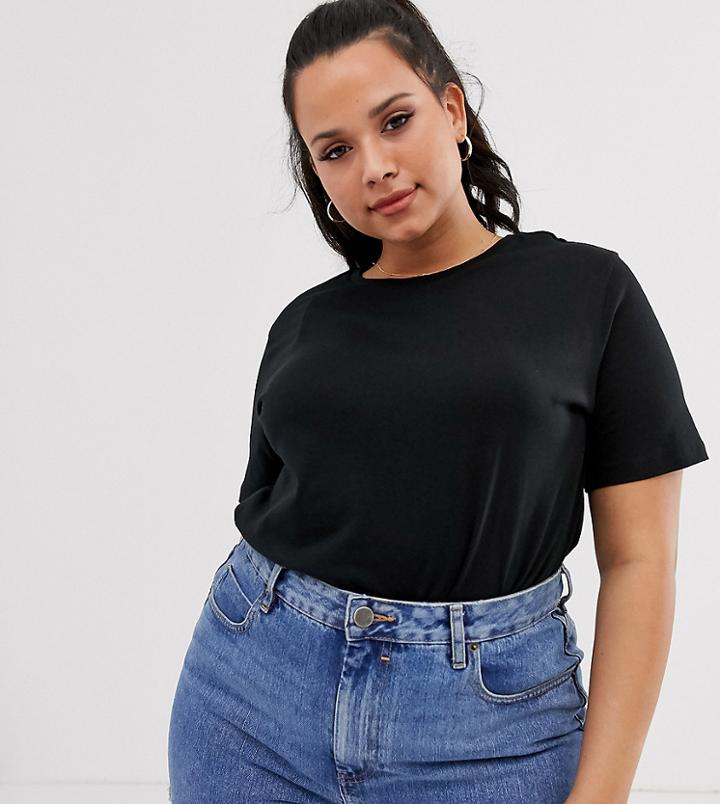 Asos Design Curve Organic Cotton Crew Neck T-shirt In Black - Black