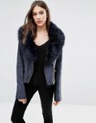 Barney's Originals Faux Shearling Jacket With Faux Fur Collar - Black