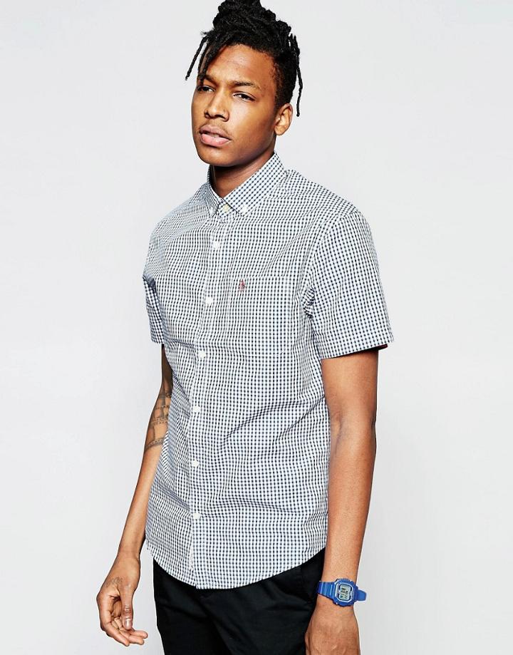 Original Penguin Fall Gingham Short Sleeved Shirt - Blue