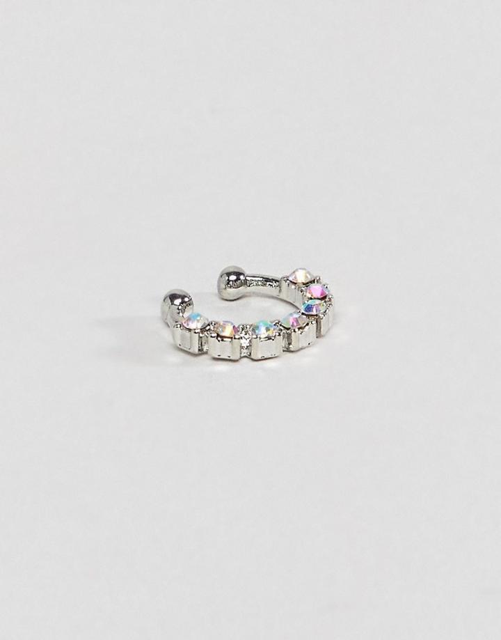 Asos Design Iridescent Mermaid Jewel Faux Nose Ring - Silver