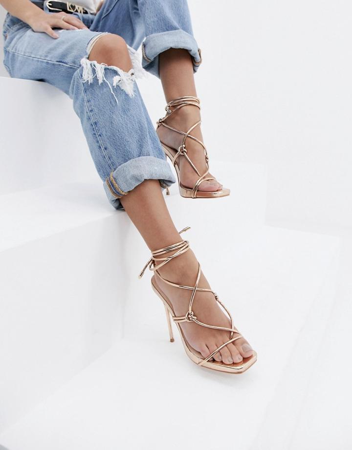 Simmi London Jenny Rose Gold Tie Up Heeled Sandals